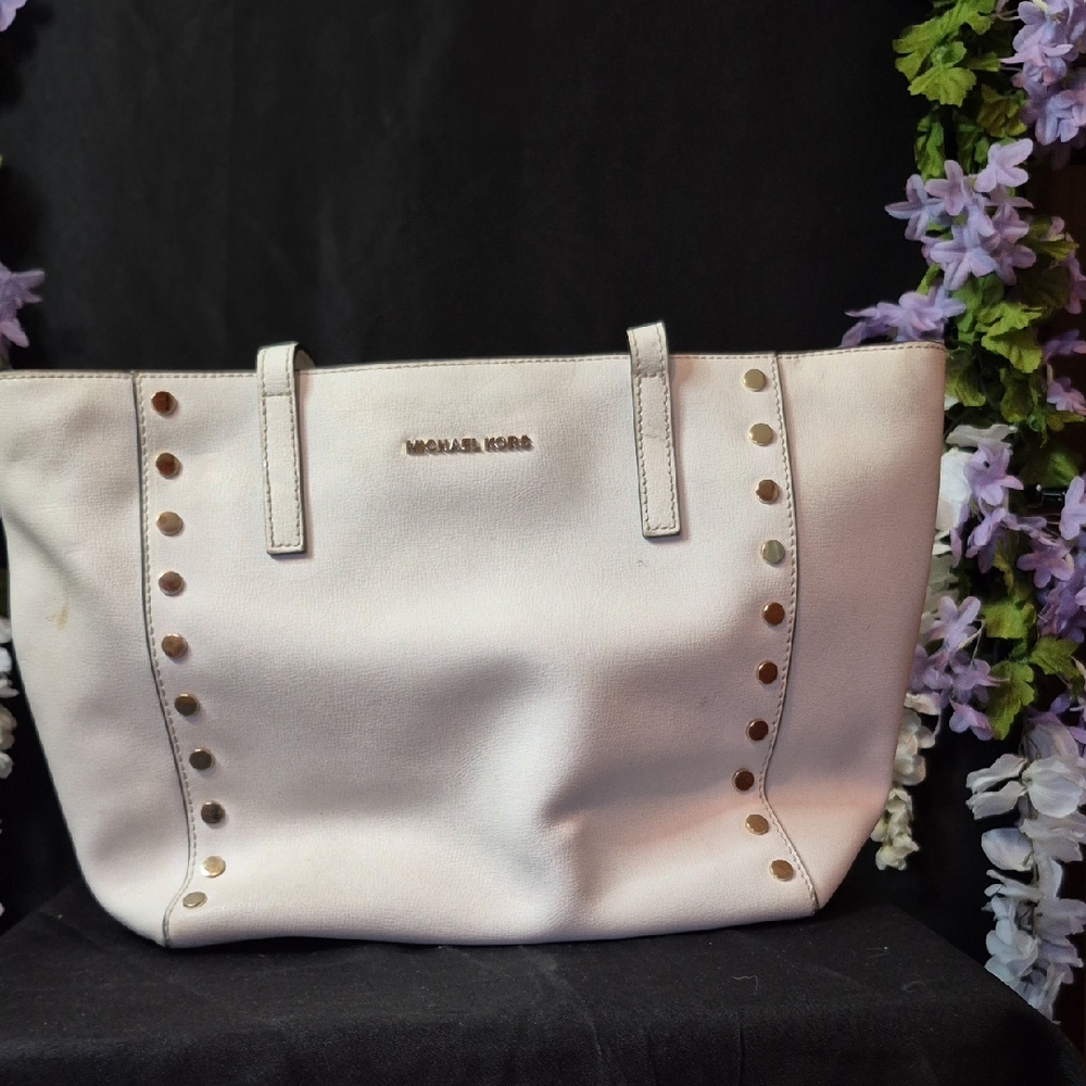 Michael Kors Cream Tote with Gold Stud Accents